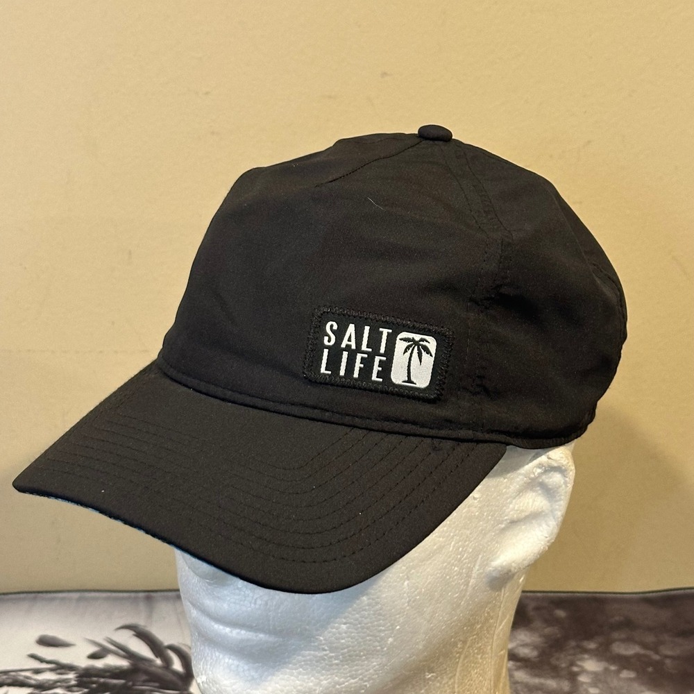 Salt Life Mens Black Performance Fishing Hat Wave Print Underbrim Adjustable Cap